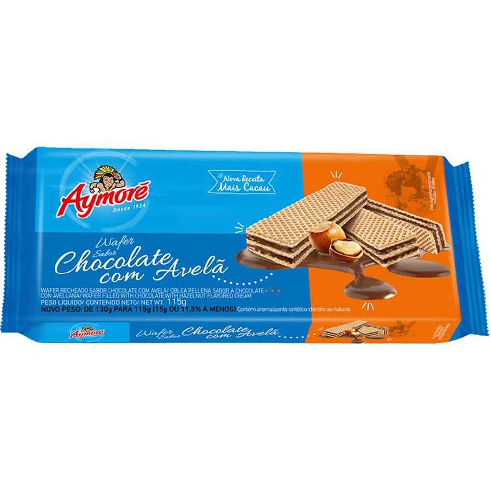 BISCOITO AYMORE WAFER CHOC/AVELÃ 115G